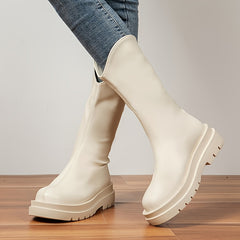 Women's Mid Calf Boots Thick Sole Zip Back Short Boots