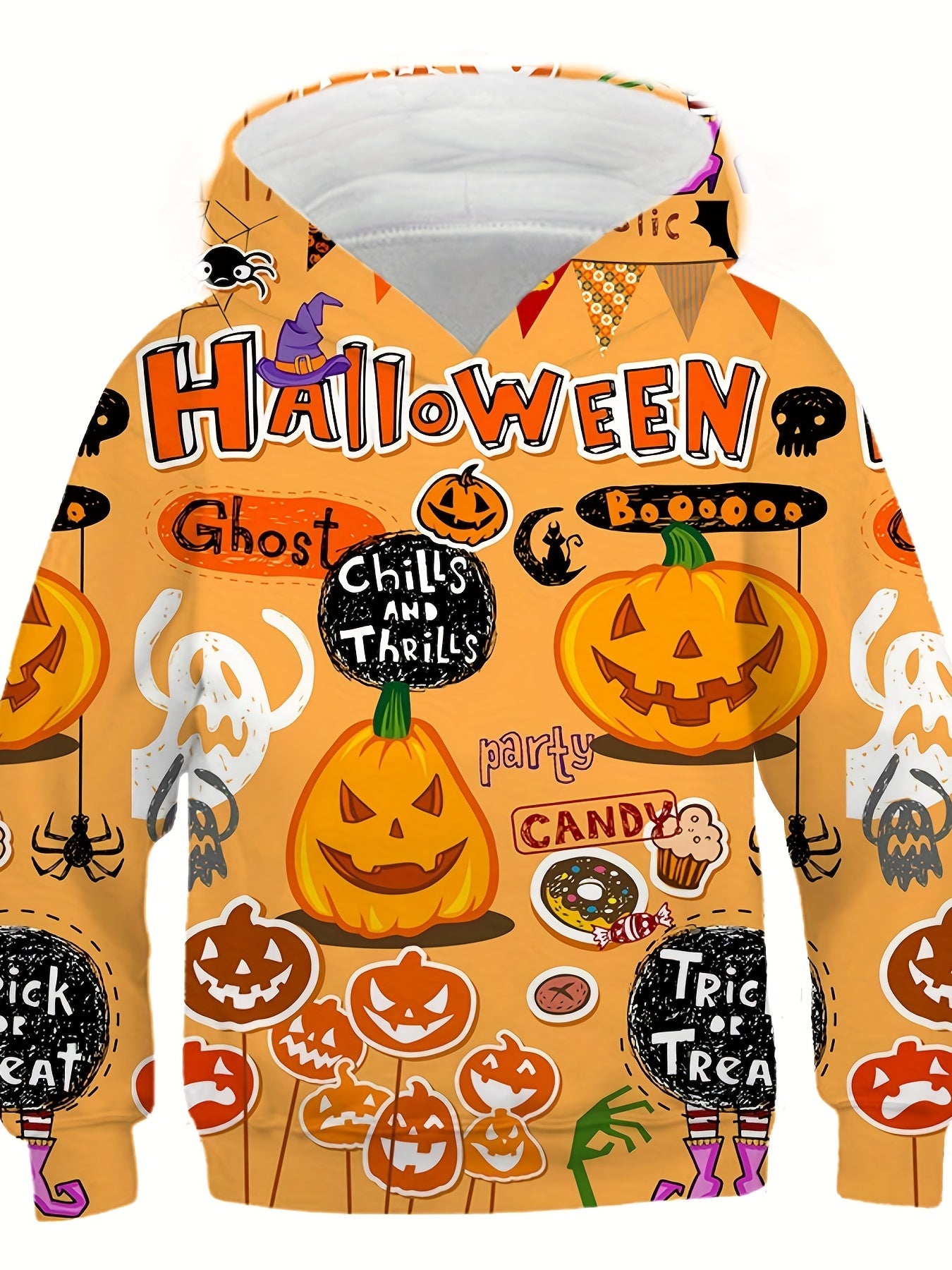Boy's Halloween Pumpkin Hoodie Stylish Cartoon Girls Hooded Tops