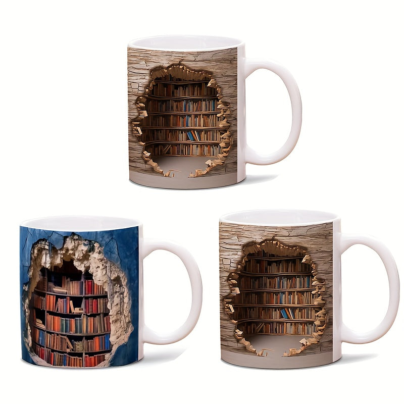 3D Bookshelf Coffee Mug Ceramic Water Cup Holiday Gift