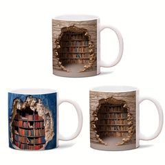 3D Bookshelf Coffee Mug Ceramic Water Cup Holiday Gift