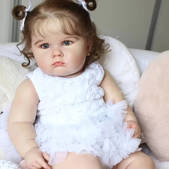 NPK 60 Reborn Baby Doll Realistic Soft Cloth Body Hand Painted Hair Lace Outfit