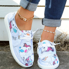 Women's Cartoon Rabbit Boat Shoes Lace Up Canvas Lightweight Walking Shoes