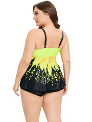 Women's Plus House Print Tankini Set Ruched Tank Top & Shorts