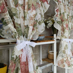 2pcs Flower Sheer Ruffled Short Curtain Valance French Tulle Door Curtains
