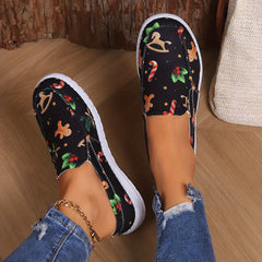 Women's Christmas Style Slip On Sneakers Soft Sole Casual Shoes