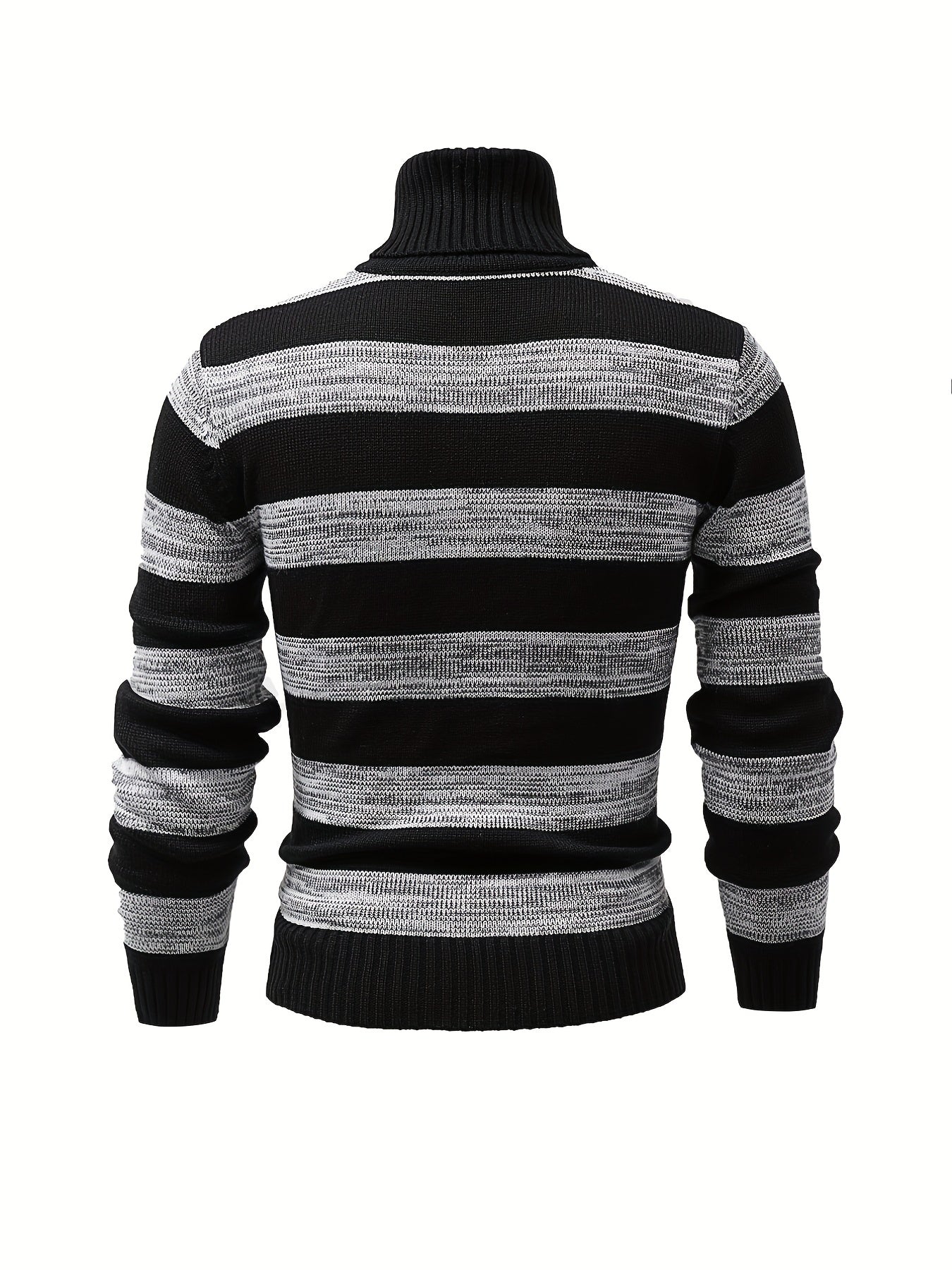 Men's Turtle Neck Knit Sweater Warm Striped Pullover for Fall Winter