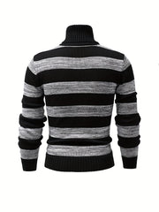 Men's Turtle Neck Knit Sweater Warm Striped Pullover for Fall Winter