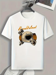 Race Helmet Print Men's Graphic T shirt Casual Comfy Tees For Summer
