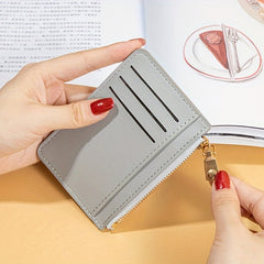 Slim Card Holder Keychain Faux Leather Wallet Card Slots Coin Purse