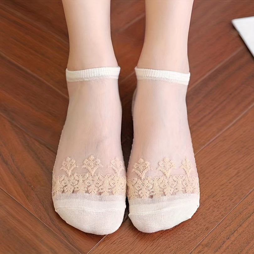 Floral Print Mesh Socks Sheer Ankle Stockings