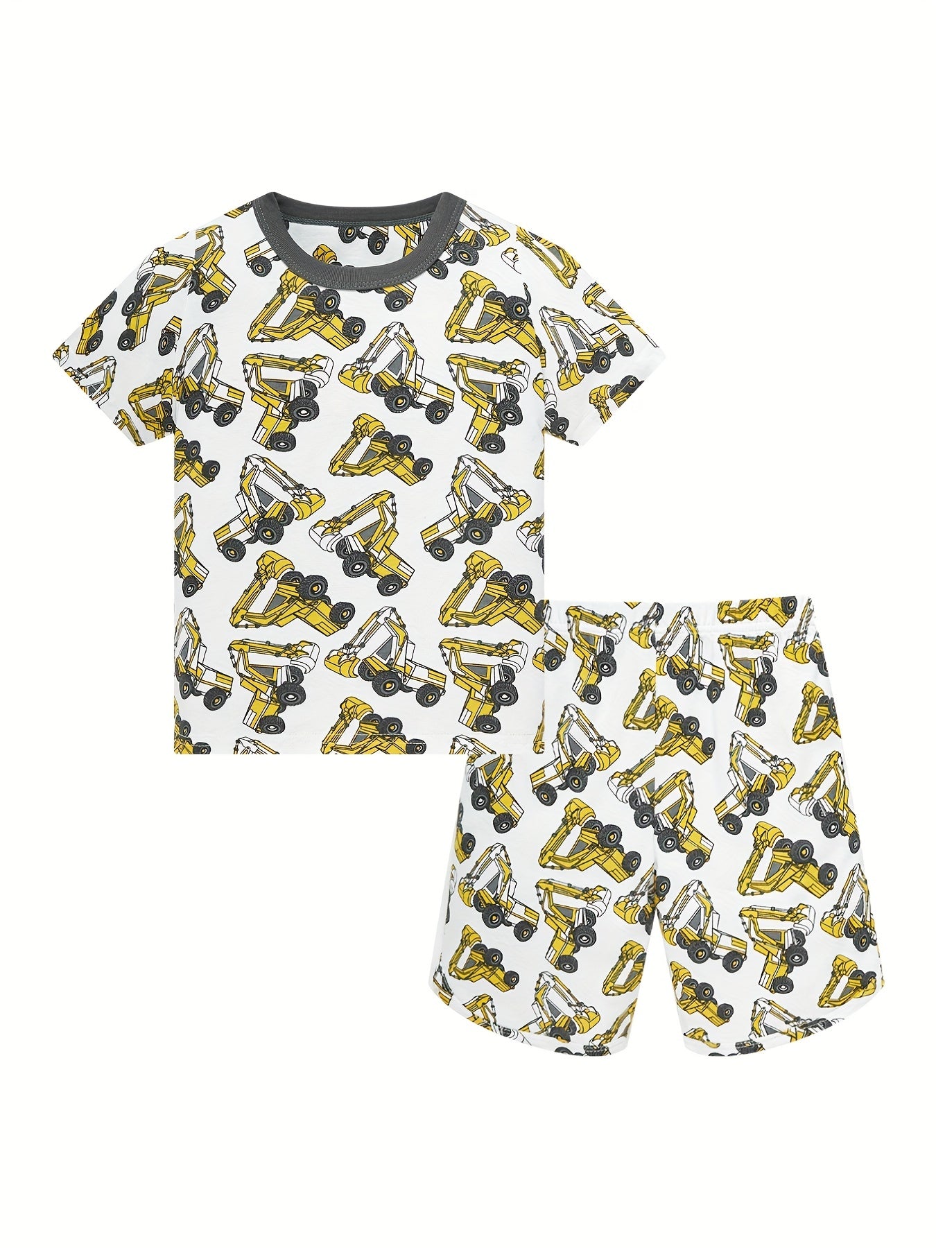 Boys Excavator Cotton Pajamas Set Short Sleeves Comfortable Cozy Homewear