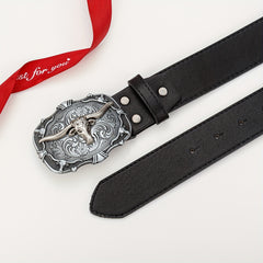 Vintage Western Cowboy Head Men's Belt PU Leather