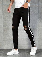 Men's Slim Fit Ripped Jeans Medium Stretch Denim Pants