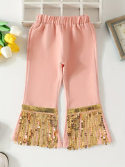Girls' Sequins Tassel Fringe Bell Bottom Pants & Versatile Spring Fall Outerwear