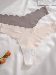 7pcs Scallop Trim Thongs Soft Comfy Stretchy Underwear