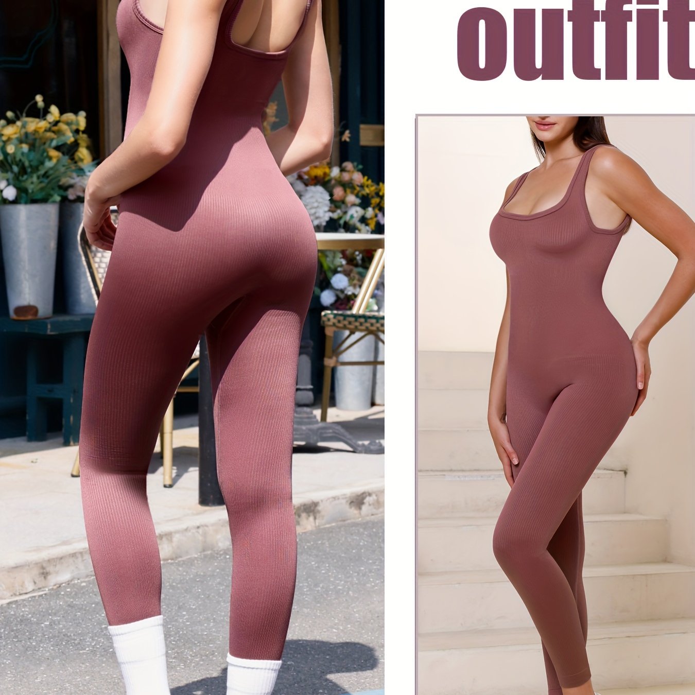 Women's Ribbed Sleeveless Jumpsuit Solid Yoga Activewear