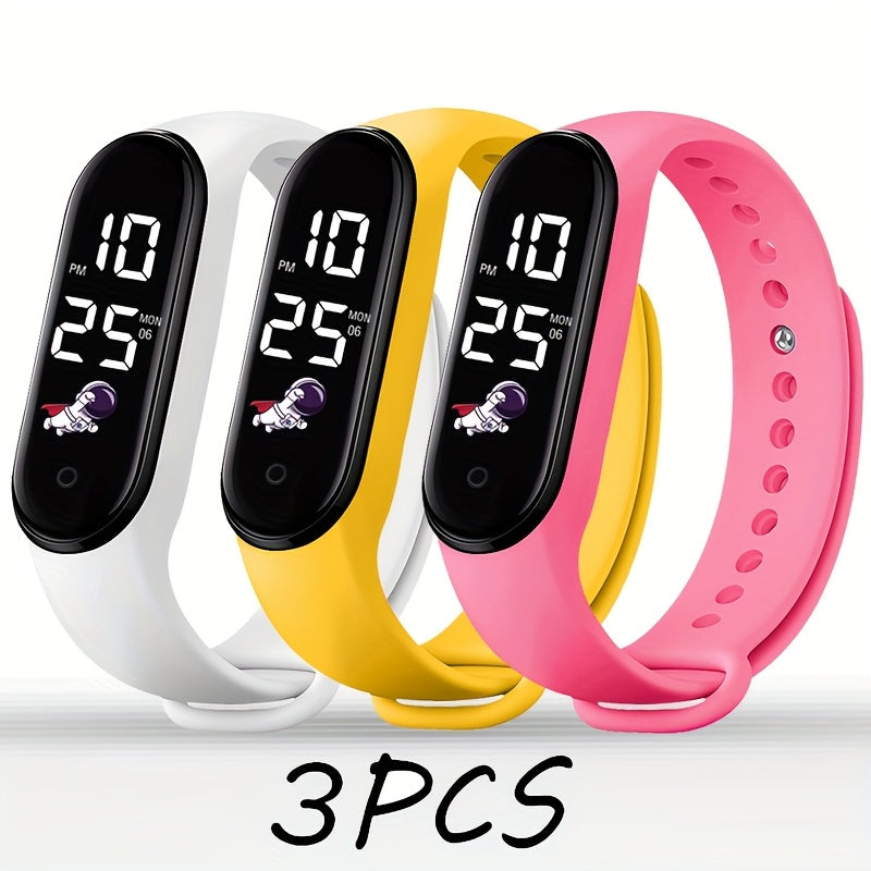 3pcs Astronaut Series Electronic Watch Set Digital Bracelet Durable TPU Strap