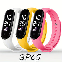 3pcs Astronaut Series Electronic Watch Set Digital Bracelet Durable TPU Strap