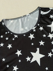 Star Print Pajama Set Short Sleeve Crew Neck Top & Elastic Waistband Shorts