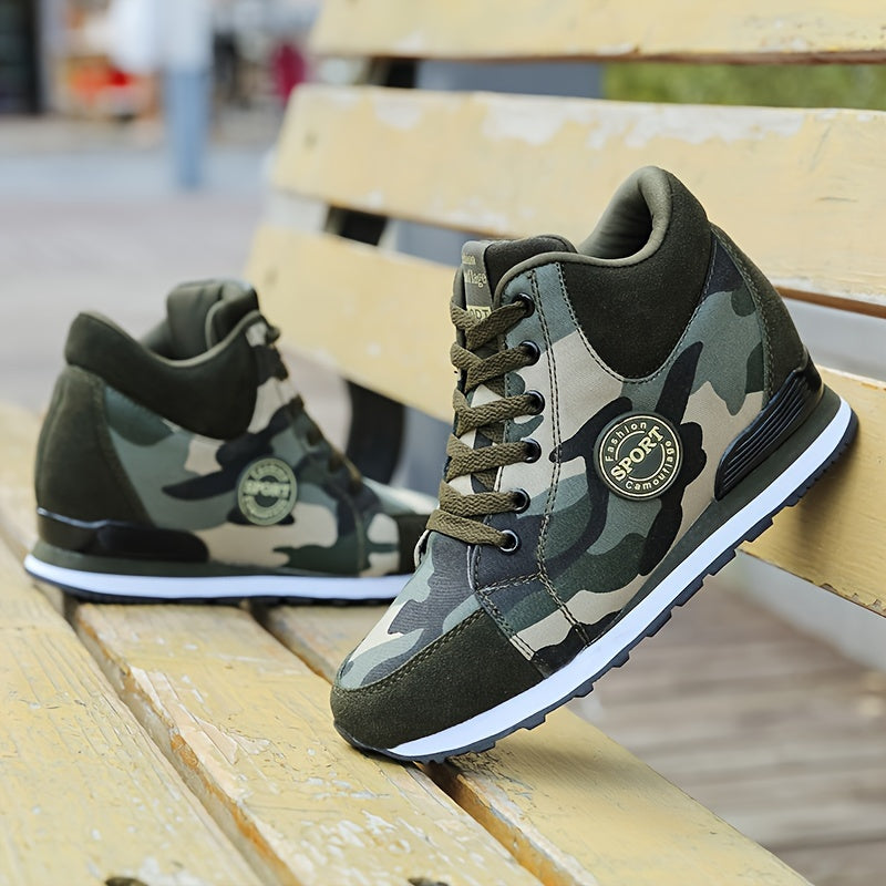 Women's Camo Print Lightweight Sneakers Hidden Heel Vintage Walking Shoes