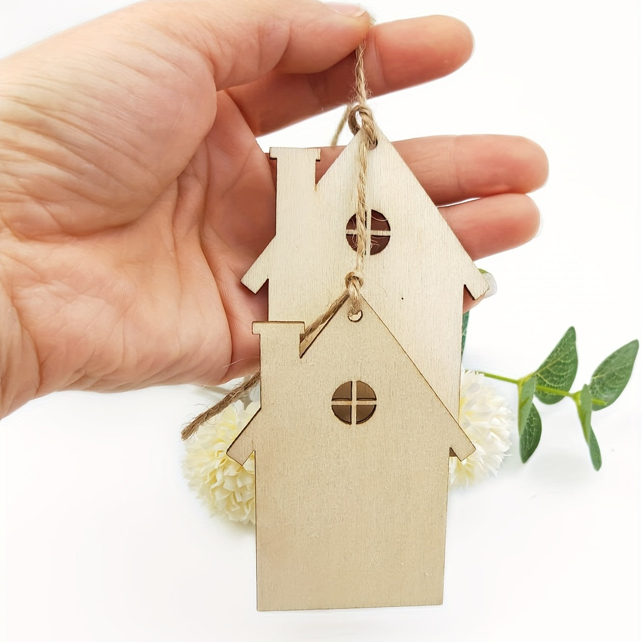 10 Packs Wooden House Cutout Ornaments Small Wood House Crafts