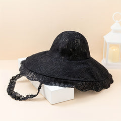 Wide Brim Lace Sun Hat Hollow Out Breathable UV Protection Hat