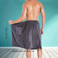 Men's Microfiber Bath Skirt With Pocket Soft Absorbent Shower Wrap Towel