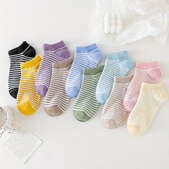 Set of 10 Striped Print Low Cut Ankle Socks Women's Stockings & Hosiery
