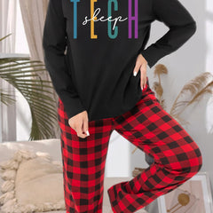 Colorful Graphic Tee & Plaid Pants Lounge Set