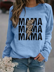 Mama Print Crew Neck Sweatshirt Long Sleeve Casual Women's Clothing