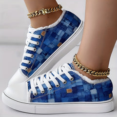 Plaid Pattern Denim Sneakers Low Canvas Flat Shoes