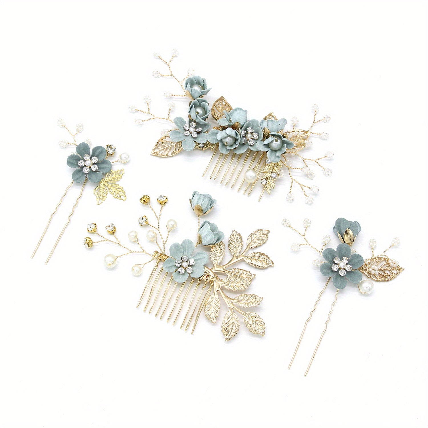 Faux Pearl Hair Comb Floral U-shaped Hairpin Hair Accessories Women