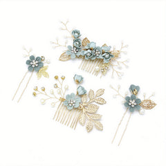 Faux Pearl Hair Comb Floral U-shaped Hairpin Hair Accessories Women