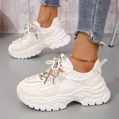 Women's Platform Sneakers Lace Up Low Round Toe Heightening Breathable Shoes