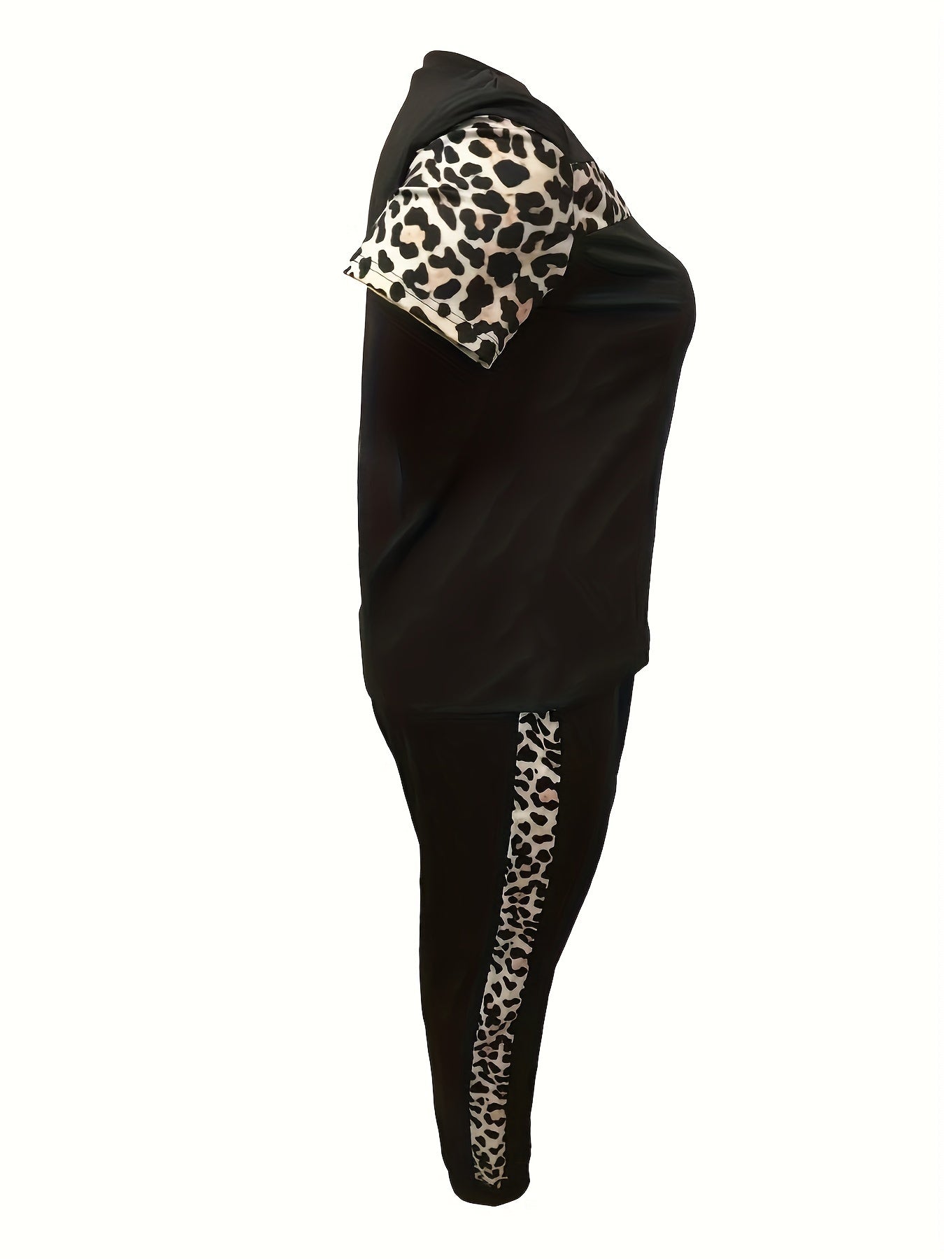 Leopard Panel Tee & Pants Outfit Set