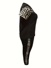 Leopard Panel Tee & Pants Outfit Set
