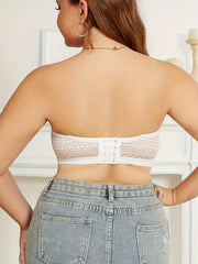 Striped Lace Front Closure Bandeau Bra