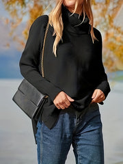 Solid Long Sleeve Turtle Neck High Stretch Jumper