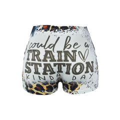Letter Print Slim Workout Shorts Women's Clothing