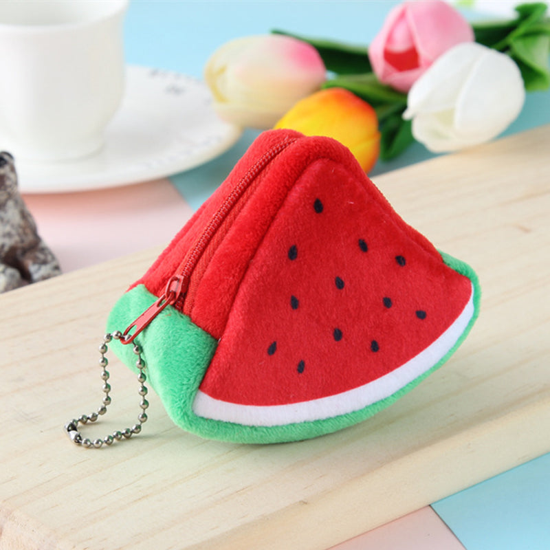 Girls Cartoon Fruit Plush Coin Purse Mini Zipper Wallet Pendant