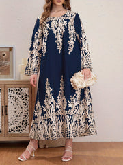 Casual Abaya Dress Women's Plus Floral Print Long Sleeve