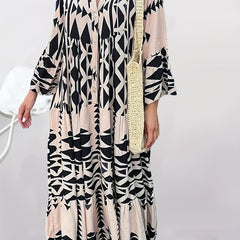 Geometric Print Button Up Maxi Dress