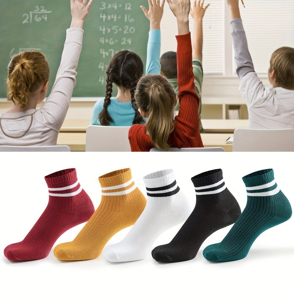 5 Pairs Girls Kids Casual Striped Sports Socks for Teenagers Children