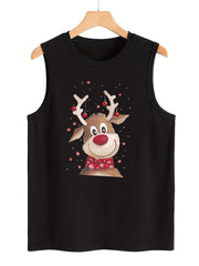 Christmas Deer Print Sleeveless Sports Vest Women's Activewear