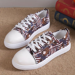 Women's Baseball Print Canvas Shoes Casual Lace Up Low Top Outdoor Sneakers