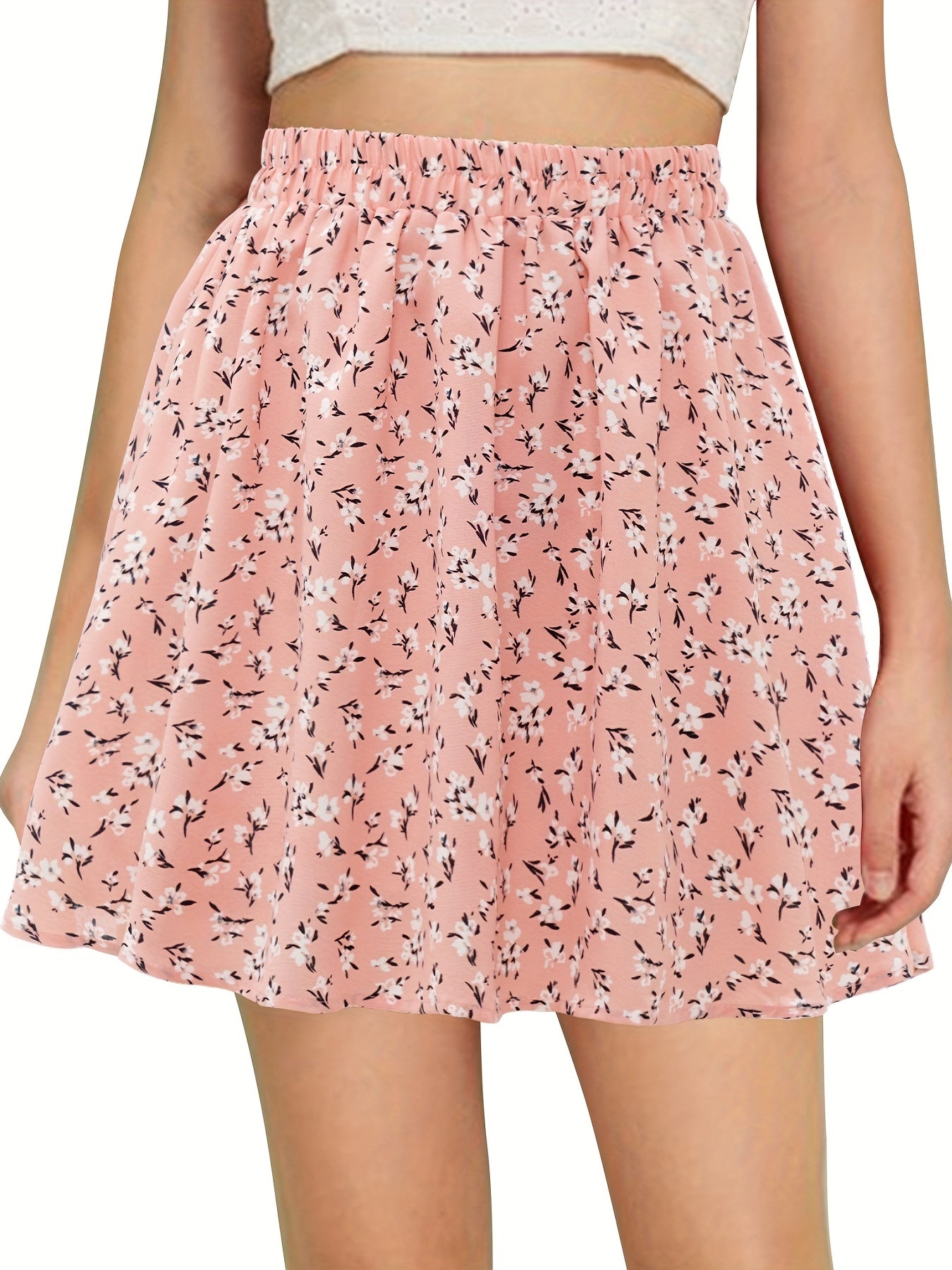 Floral Print Elastic Waist Skirt for Spring & Summer