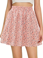 Floral Print Elastic Waist Skirt for Spring & Summer
