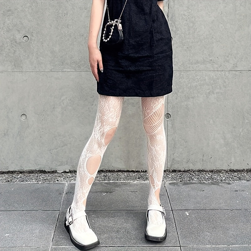High Waist Jacquard Fishnet Tights Women's Stockings