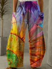 Boho Tie Dye Wide Leg Pants Vintage Elastic Waist