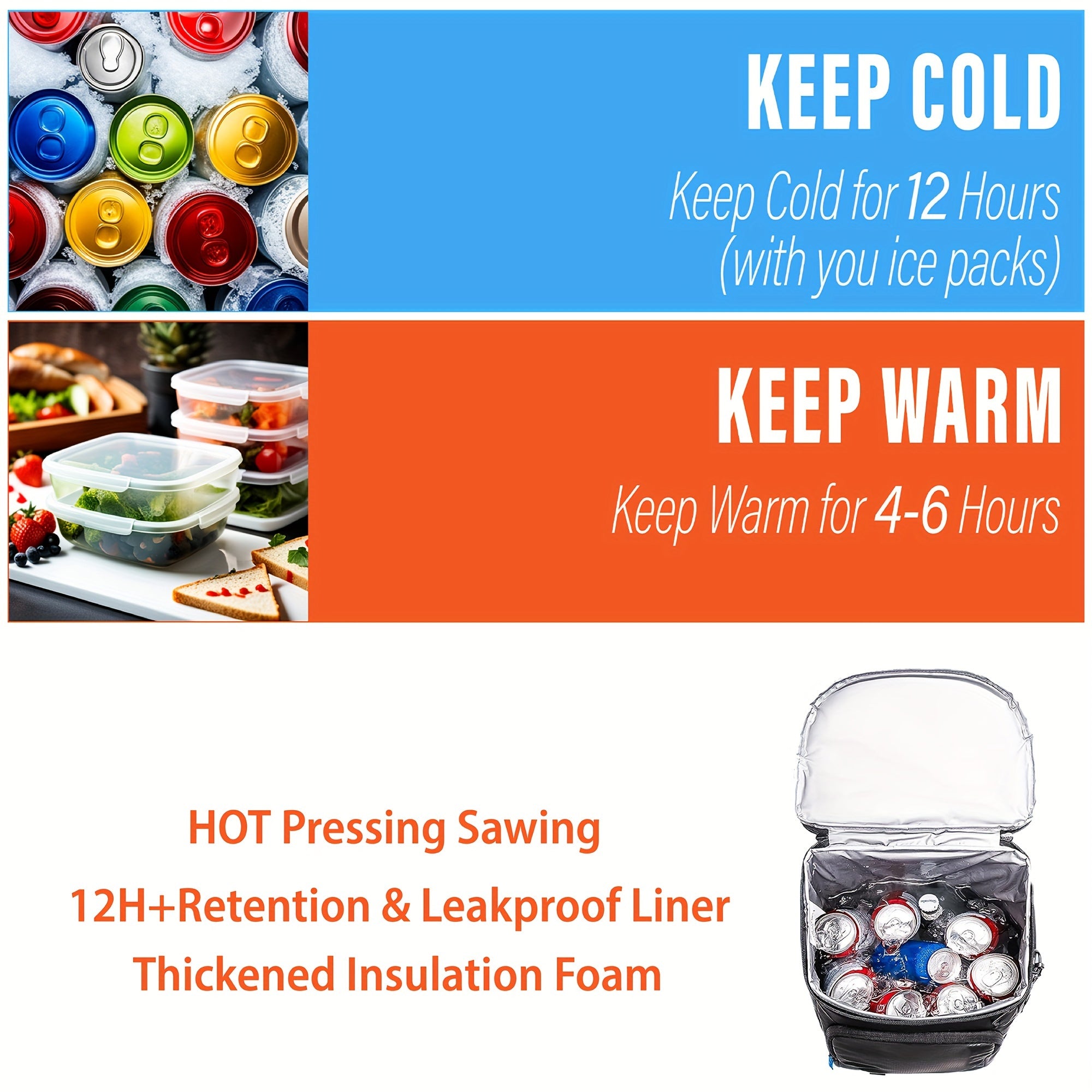 Leak-Proof Backpack Cooler Bag with 2 Insulated Compartments